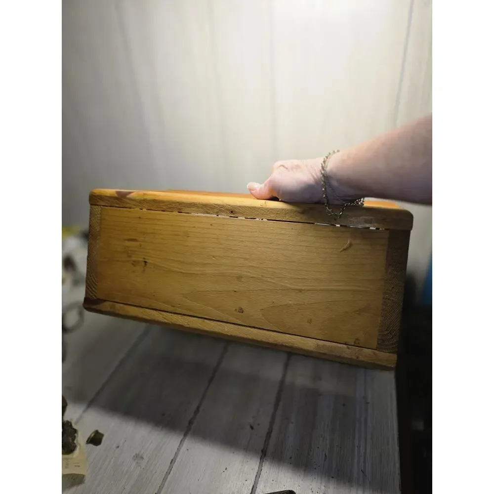 Vintage Handmade Wooden Slat Storage Basket Caddy With Handle Farmhouse Country